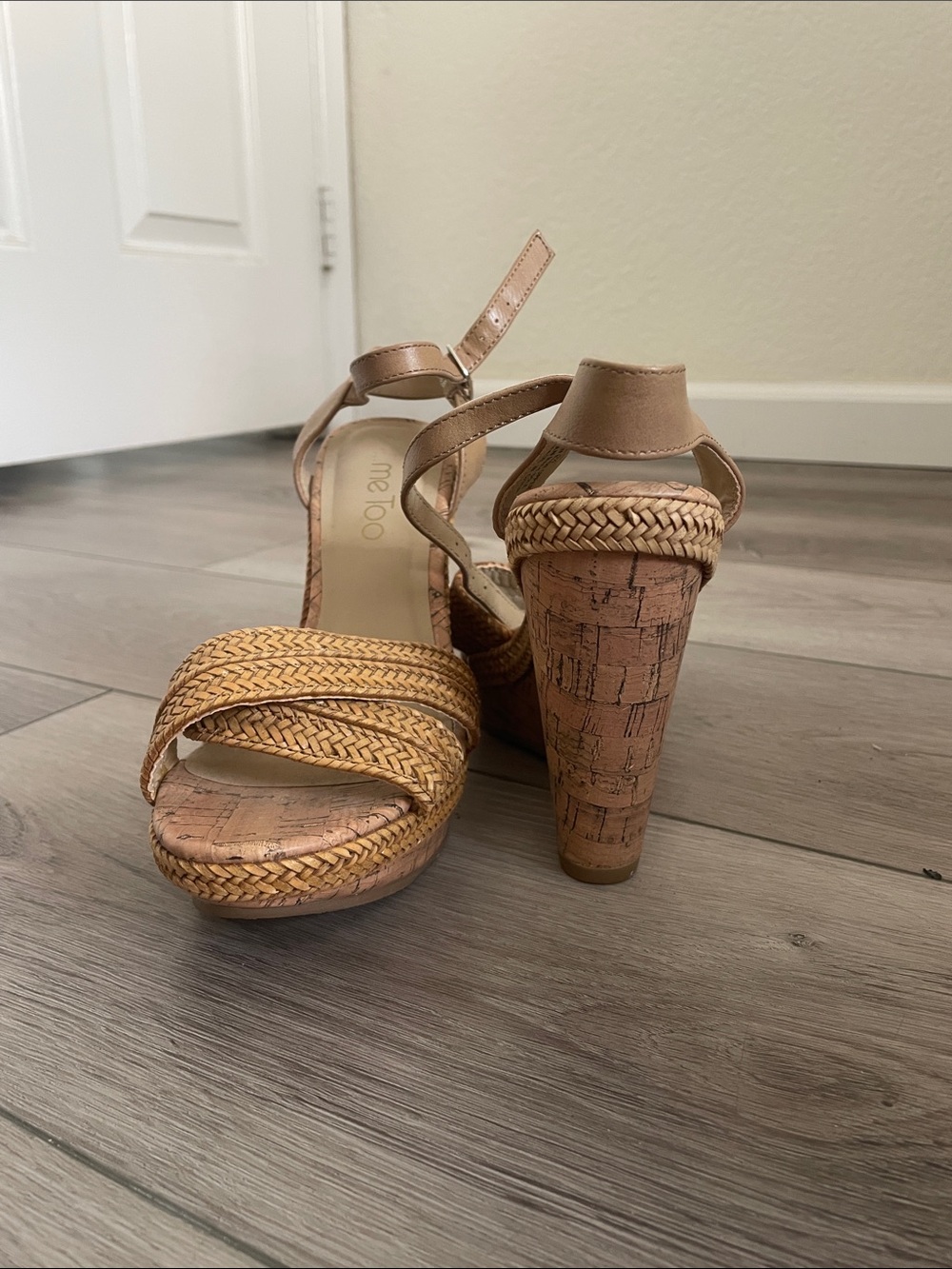 me too Tan Braided Cork Wedge Sandals